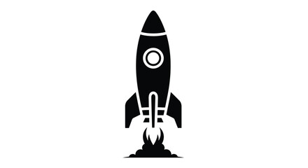 Obraz premium A simple black silhouette of a rocket ship launching with flames