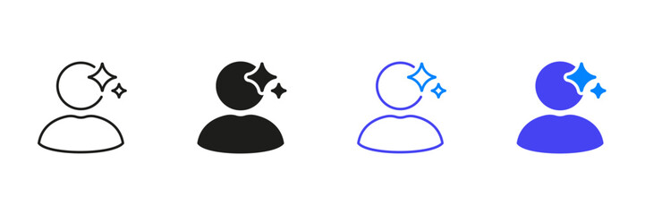 User Profile With Sparkles Line And Solid Icon Set. User with AI Sparkle Symbol. Isolated Vector Illustration