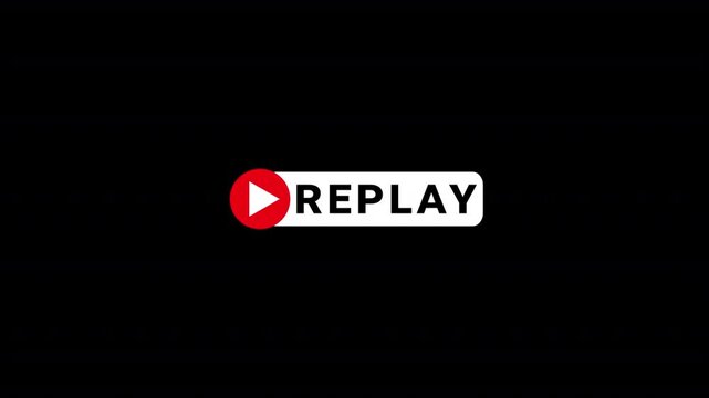Replay sign icon, replay text animation on a transparent background. Replay Animation for Live Streamer, 
replay symbol button animation with text style. rewind or repeat icon with replay text animati