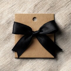 Minimal Square Kraft Paper Tag Mockup with Refined Style &mdash; Branding Visual gift box on wooden background