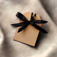 High‑Quality Square Brown Kraft Paper Tag Mockup on Neutral Background gift box on wooden background