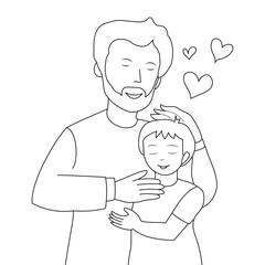 Fathers day line art icon. Father and son line art design.  Father loveing his son. Dad and son line art illustration. Vector illustration.