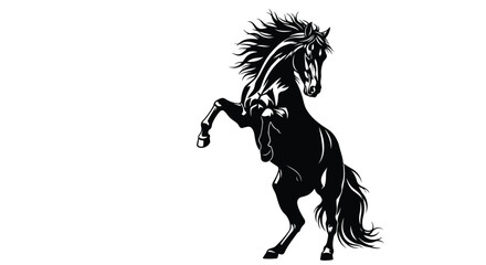 Rearing horse silhouette black and white vector illustration of stallion isolated on white background for equine logo design powerful mustang with flowing mane in active pose graphic