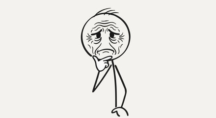 Sad Stick Figure Thinking Deeply About Problems.