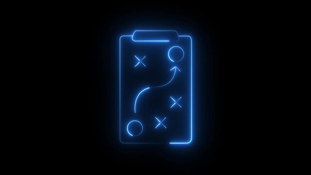 neon playbook icon with game strategy icon animation. Digital Strategy Playbook Icon animation. American football tactics and team planning. American football tactics. Planning team game.