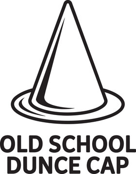 Old school dunce cap cone hat simple black icon or logo vector illustration on transparency