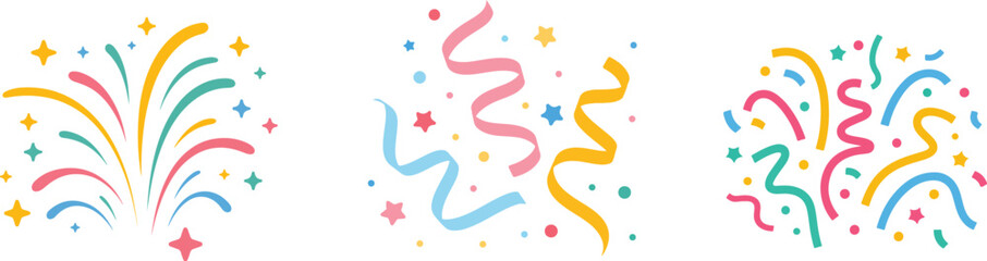 Fototapeta premium Party streamers and confetti bursting with color isolated on a transparent background for celebration