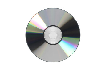Shiny silver compact disc with holographic rainbow effects isolated on transparent background