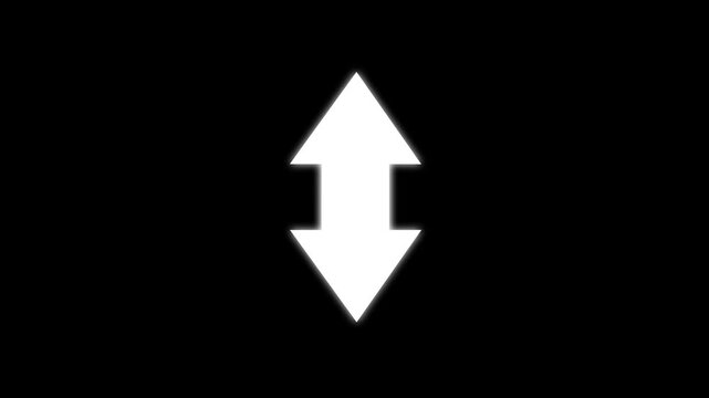 arrow indicating double meaning up and down sense icon animated on black background. Two Moving arrow up and down. up and down animated arrow symbols. Up down directional white arrow.