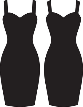 Classic little black dress silhouette, iconic fashion staple. Minimalist design for apparel and style.
