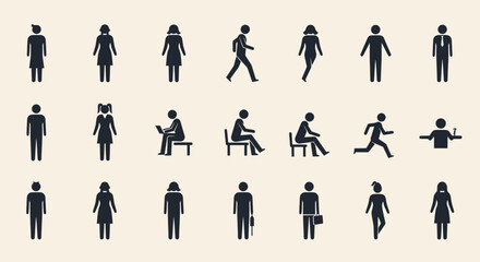 A collection of diverse male and female figures in various poses and activities, representing people in everyday life and professional settings