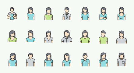 Collection of diverse avatar icons representing people of various ages and genders, suitable for profiles and user identification