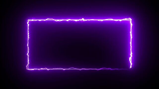 Neon fire light frames. Bright neon fire effect rectangle frame Loop. neon Border frame concept animation on black background