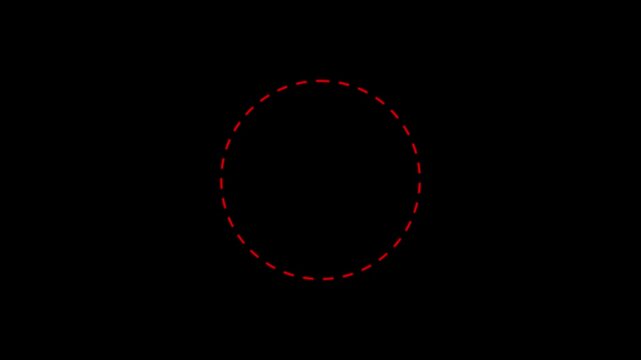 Dotted line circle frame animation on white background. Animation of a dotted line circle path from left to right point. circle frame dotted line animation isolated on black screen.