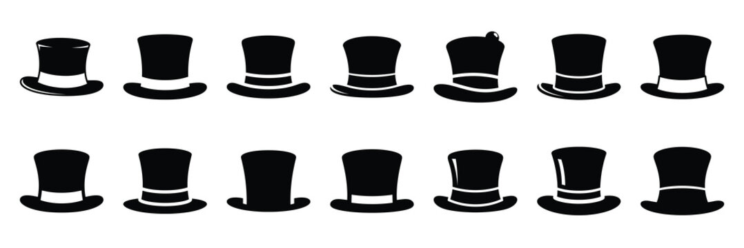 christmas  snowman top hat icon set silhouette on black colour and white background. Holiday silhouette vector icons.