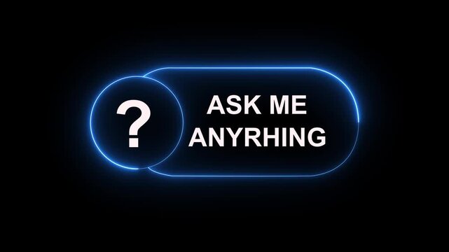 Frequently asked questions FAQ banner icon. Speech bubble icon with text. Animated FAQ neon icons with question mark glowing on black background frequently asked questions concept.