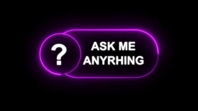 Frequently asked questions FAQ banner icon. Speech bubble icon with text. Animated FAQ neon icons with question mark glowing on black background frequently asked questions concept.