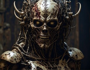 Cyborg Alien with Skeletal Mouth and Yellow Eyes