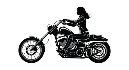 Obraz premium A dynamic illustration depicts a woman riding a classic chopper motorcycle in a striking black silhouette high quality professional detailed modern