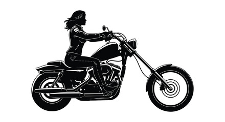 A striking black silhouette depicts a woman confidently riding a classic chopper motorcycle showcasing freedom and style silhouette high quality professional © Ashik