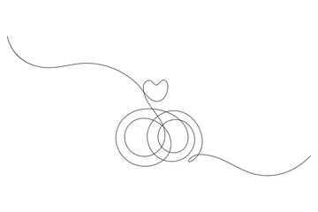 Wedding ring continuous one line drawing minimalist outline vector illustration
