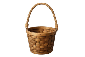 Obraz premium Woven wood basket with handle on transparent background