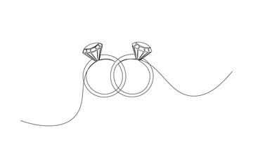 Wedding ring continuous one line drawing minimalist outline vector illustration