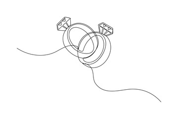 Wedding ring continuous one line drawing minimalist outline vector illustration
