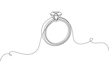 Wedding ring continuous one line drawing minimalist outline vector illustration