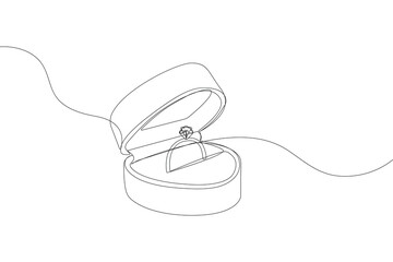 Wedding ring continuous one line drawing minimalist outline vector illustration
