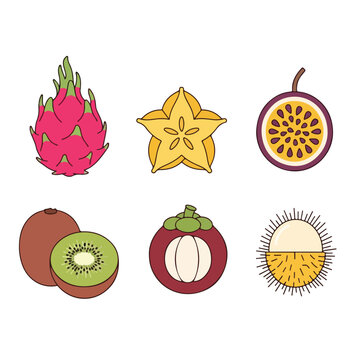 Assorted Exotic Fruits Whole and Cut