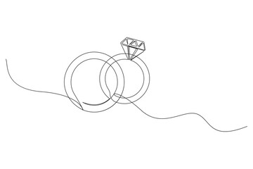 Wedding ring continuous one line drawing minimalist outline vector illustration