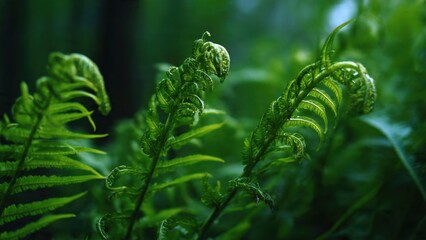 Fern Fronds Unfurling in Lush Greenery