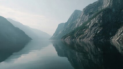 Fjord view with mountains reflected in water