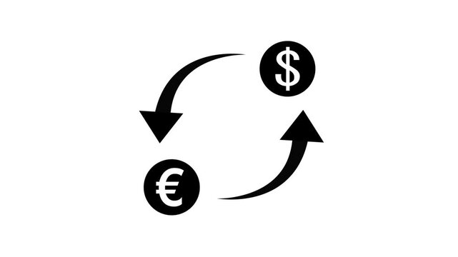 Currency exchange dollar to euro icon animation. cash transfer concept animation background.