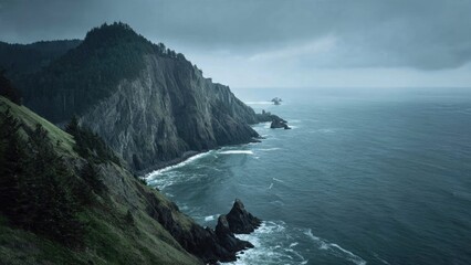 Gloomy Cliffside Landscape on Oregon Coast