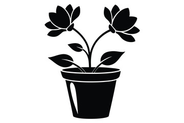 Obraz premium flower in a pot silhouette line art vector illustration