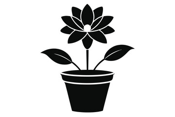 Obraz premium flower in a pot silhouette line art vector illustration