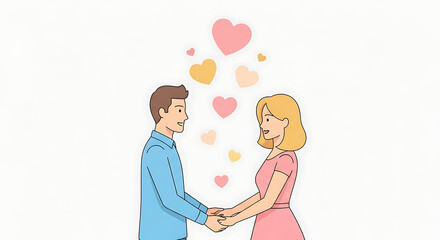 Couple holding hands with hearts floating around them, RJ Whisk Auto illustration