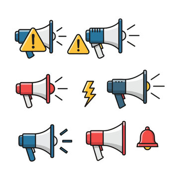 Megaphone Alerts Set with Warning Icon