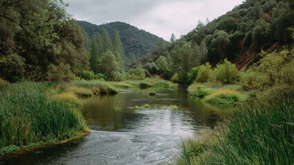 Fototapeta premium Peaceful river flowing through green valley