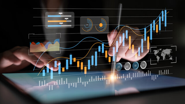 Engaging image showcasing a person analyzing stock market data on a tablet, featuring interactive graphs and visualizations that highlight financial trends. Gantry