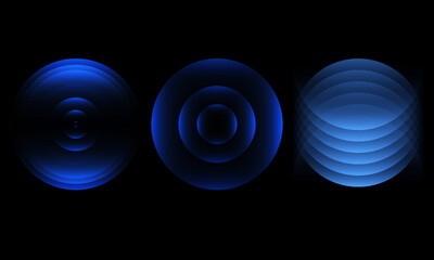Sonic waves, WiFi signal glowing elements, radar sensor light effects, round wireless network neon symbols. Vector illustration.