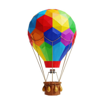 Colorful low poly hot air balloon basket