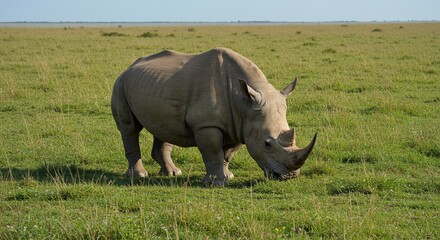 Obraz premium Rhino grazing in African grassland