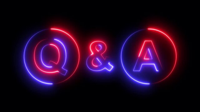 neon Q and A question and answer icon animation session on black background. Question and Answer the letters Q and A. Question and Answer icon animation. questions and answers concept Q and A design.