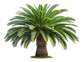 Realistic sago palm cycad tree with dense green foliage isolated on transparent background