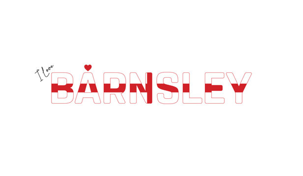 I love Barnsley, Typographic design of I love Barnsley on a white background, Flag typography of Barnsley with heart, Vector design of Barnsley City of England, I love England, Flag of England