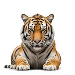 Obraz premium Tiger Sitting Looking Tiger Animal Clipart Tiger On White Background, Tigers