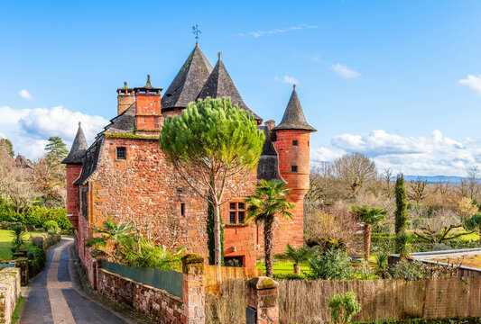 Magnificent house with a turret in the medieval village of Collonges-la-rouge in Corr&egrave;ze, New Aquitaine in France